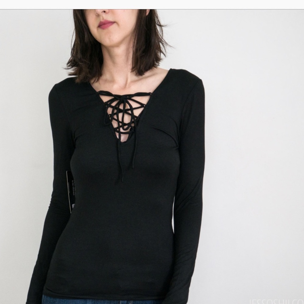 Daily Look Black Lace Up Top XS